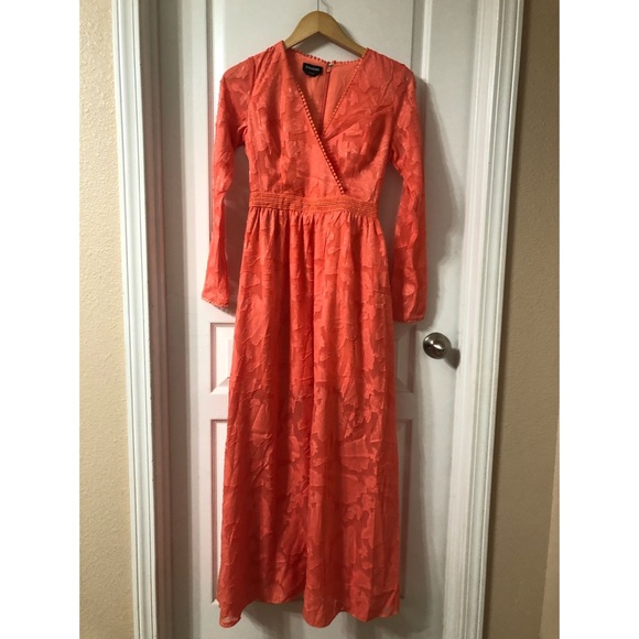 BEBE Coral Orange Jaquard Maxi Dress - Picture 2 of 6